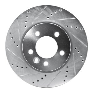 Land Rover LR3 Brake Rotor (1) - Front Left - R1 Concepts - Drilled & Slotted - Silver - `05-`07